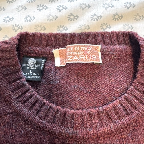 Lazarus 100% Virgin Wool Vintage Burgundy Sweater Made in Italy Size Large - Picture 5 of 5